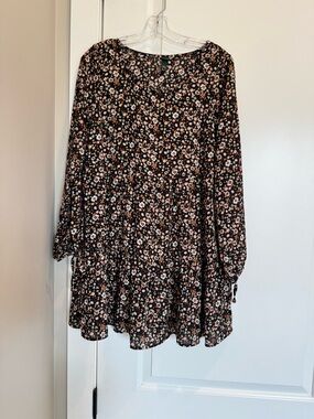 wild fable Black Floral  Dress with Peach and Cream Blooms
